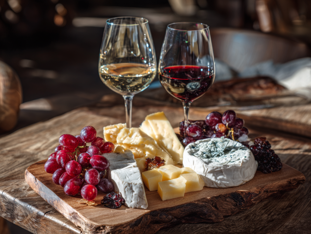Sparkling wine with Parmesan on marble board