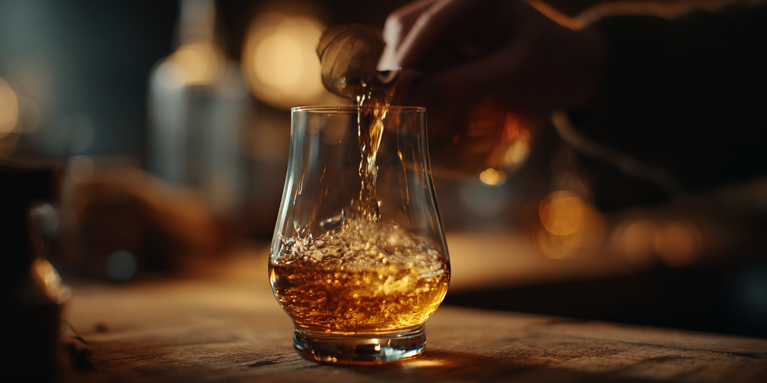 Different types of whiskey bottles arranged in a row