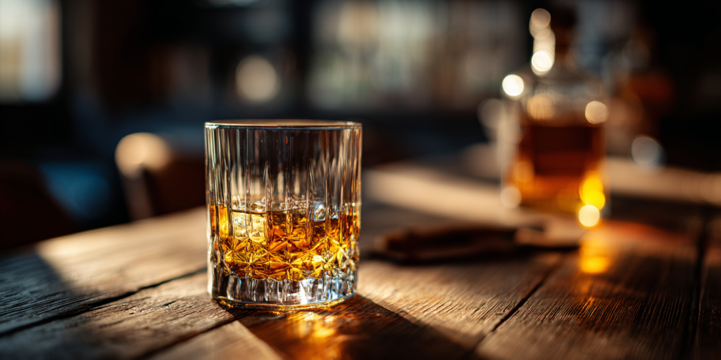 Person tasting whiskey from a tulip glass
